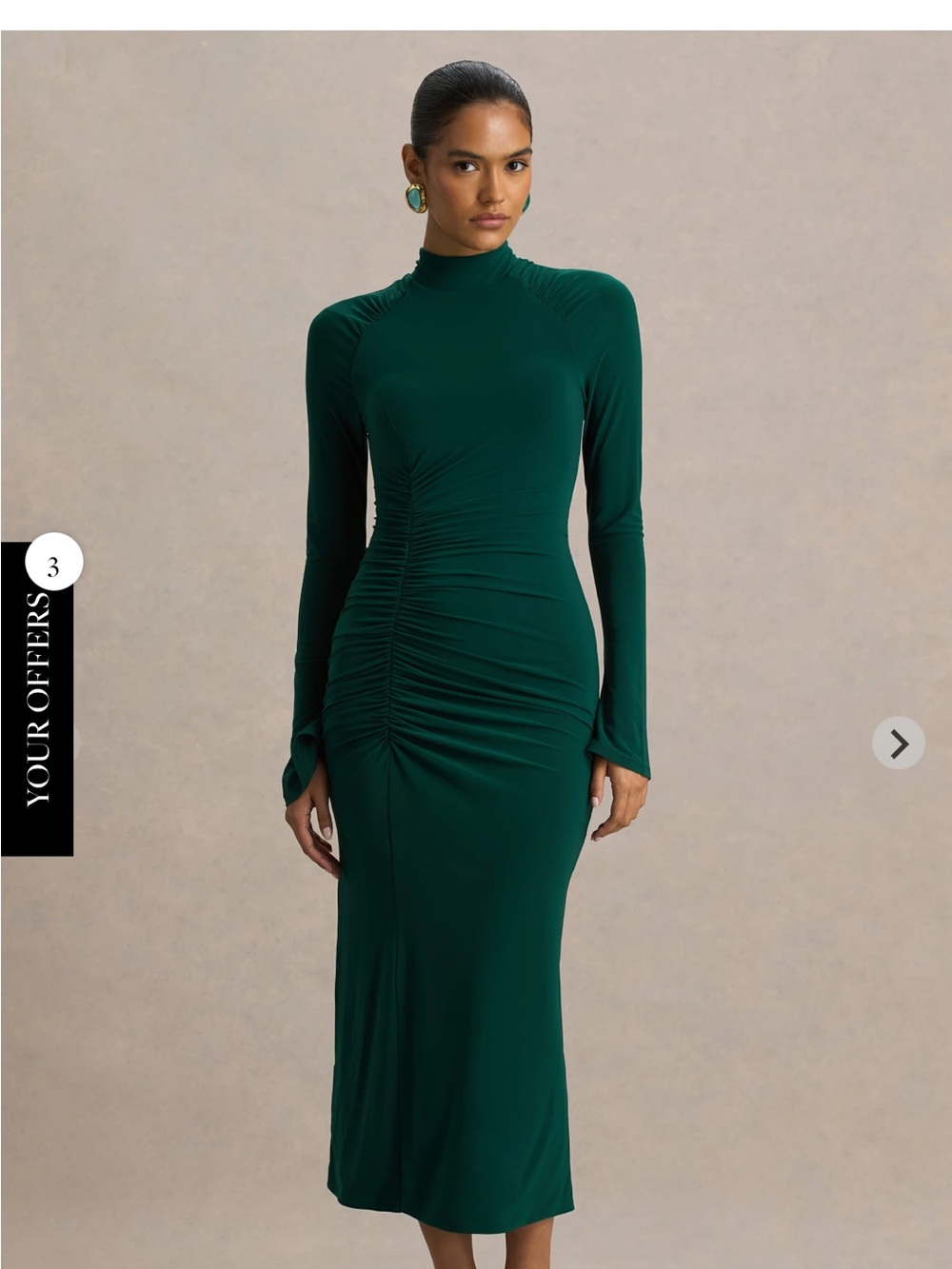 Club L London Deep Green Long Sleeve Ruched Midi DressNWT